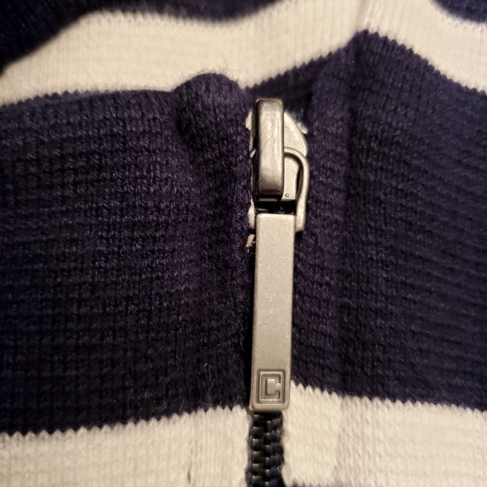 CHAPS Navy Striped Moto Style Zip Jacket - Picture 5 of 8
